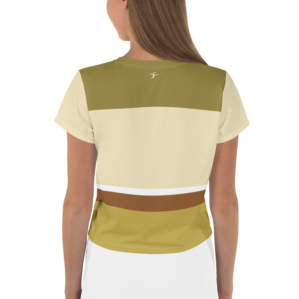 Color Twist Olive Horizontal Line Crop Tee