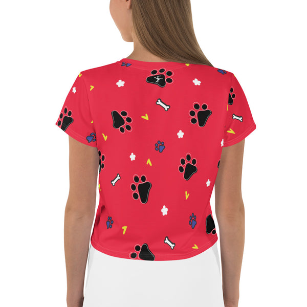 Black Paw Doggy Print with Crimson Red Crop Tee