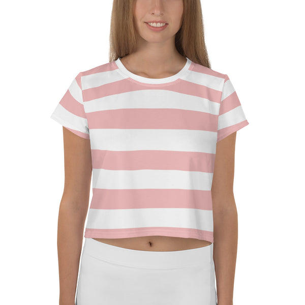 Pink & White Stripe Crop Tee