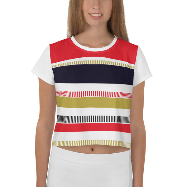 Color Dashed Line Crop Tee Fashion Top