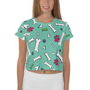 Red Paw Doggy Print with Seafoam Green Crop Tee