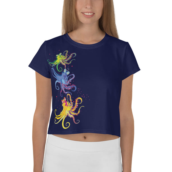 Dancing Octopus Blue Crop Tee