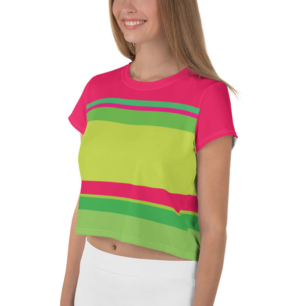 Color Twist Green & Red Crop Tee