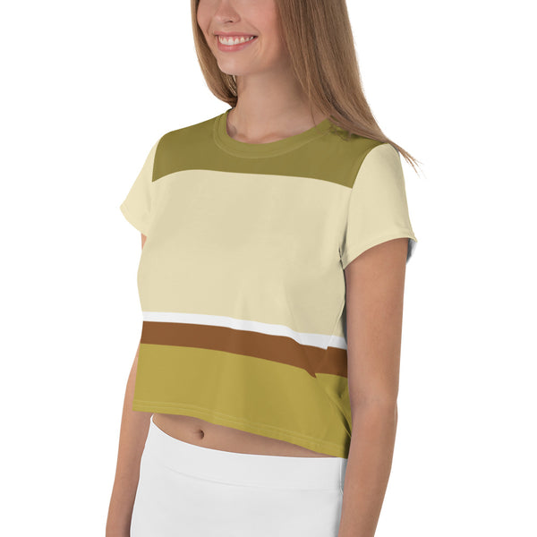 Color Twist Olive Horizontal Line Crop Tee