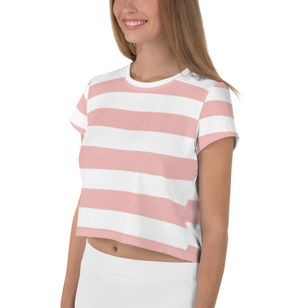 Pink & White Stripe Crop Tee