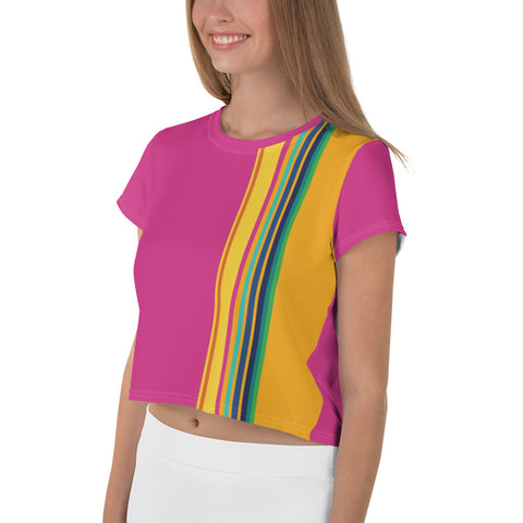 Pink & Yellow Stripe Crop Tee