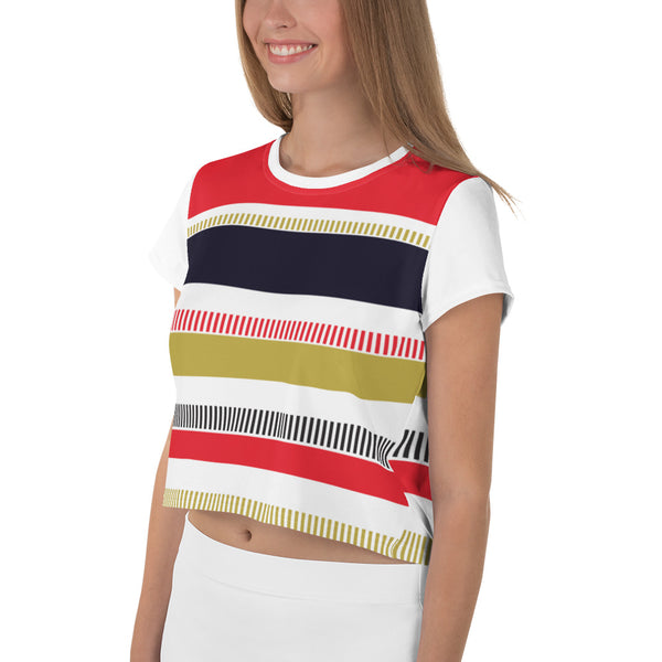 Color Dashed Line Crop Tee Fashion Top