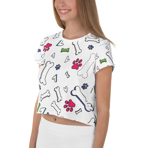 Doggy Red Paw in White Crop Tee