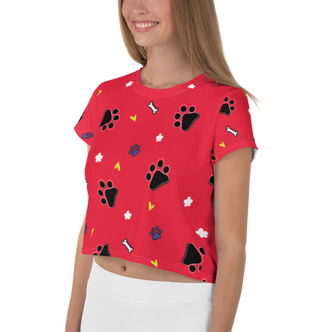 Black Paw Doggy Print with Crimson Red Crop Tee