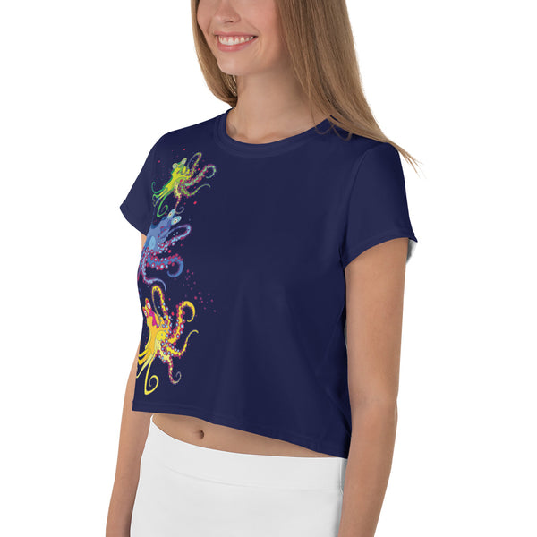 Dancing Octopus Blue Crop Tee