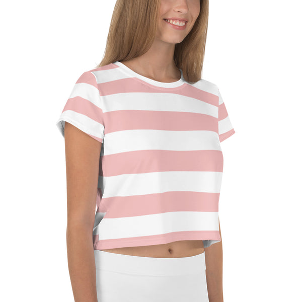 Pink & White Stripe Crop Tee