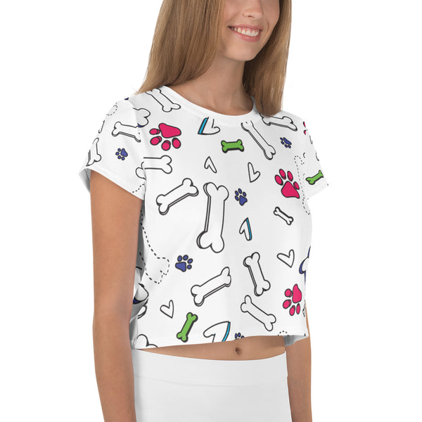 Doggy Red Paw in White Crop Tee