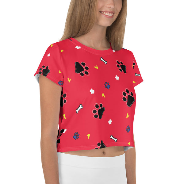 Black Paw Doggy Print with Crimson Red Crop Tee