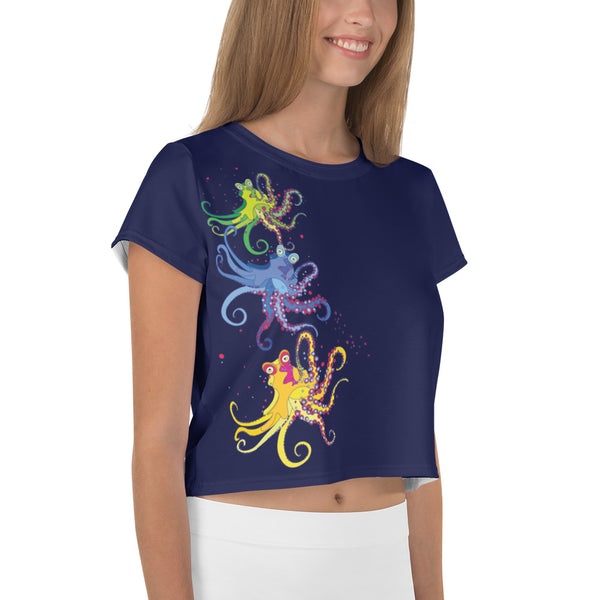 Dancing Octopus Blue Crop Tee